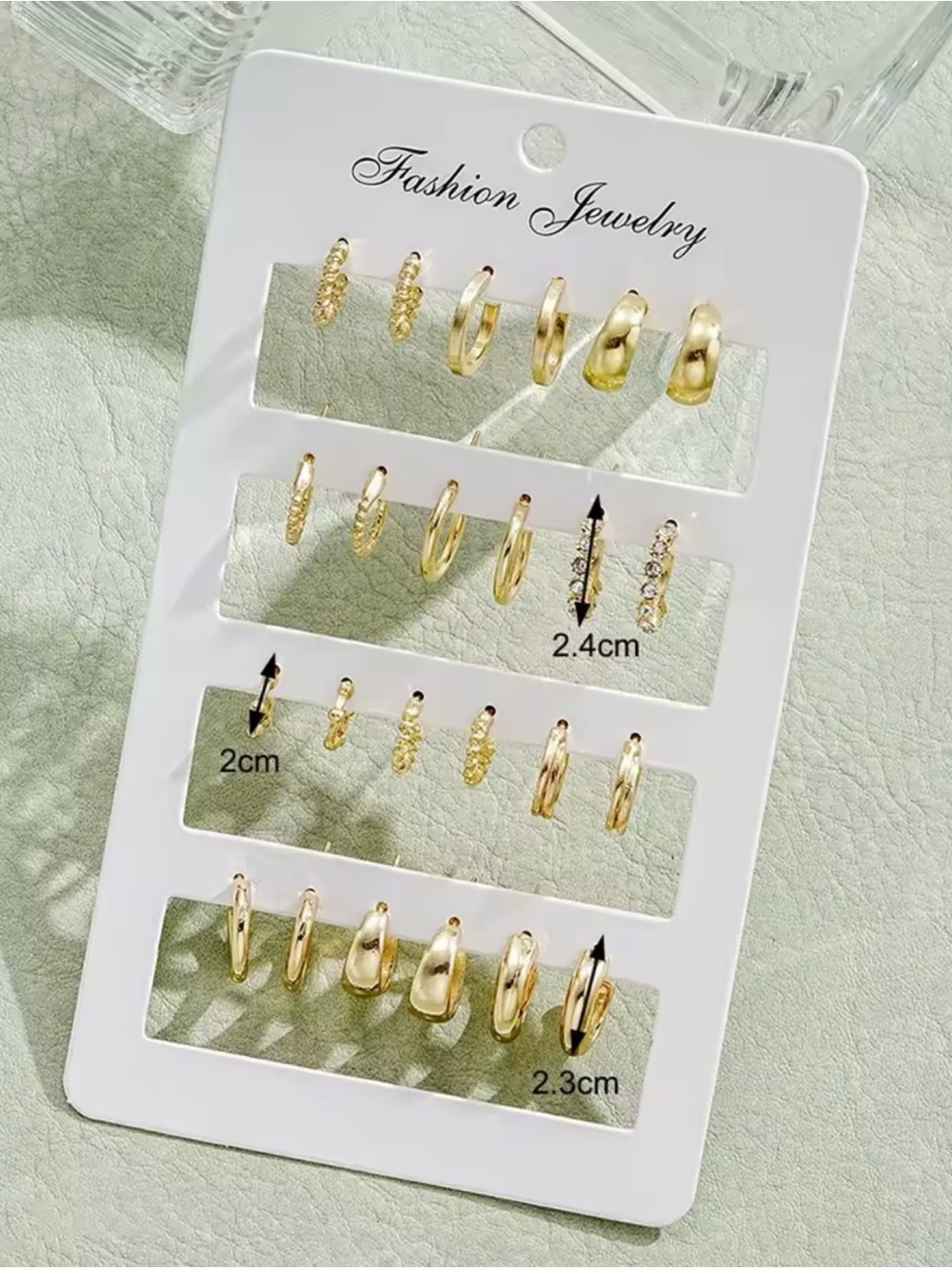 12 Pairs Set Fashion Rhinestone Small Hoop Earrings Minimalist Everyday Gold - Picture 3 of 3